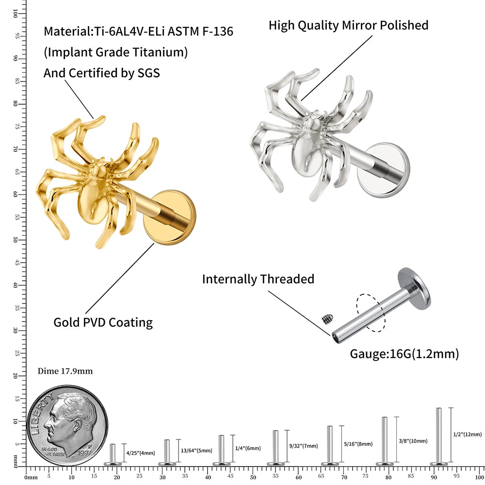 16G Spider Cartilage Earring - Titanium Helix, Conch & Tragus Jewelry