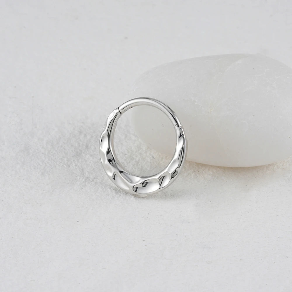 ASTM F136 Titanium 16G Hammered Septum Hoop Ring Textured Hinged Segment Nose Clicker Daith Rook Earring Piercing