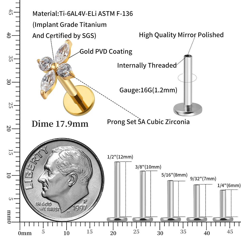 ASTM F136 Titanium North Star Stud - Flat Back (Medusa/Helix)
