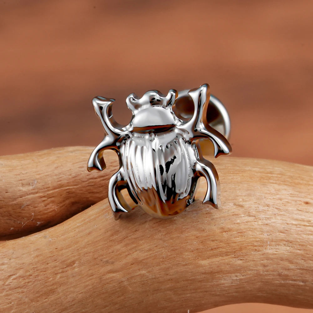 ASTM F136 Titanium 16G Scarab Beetle Cartilage Stud Earring Internally Threaded Insect Helix Earlobe Labret Piercing