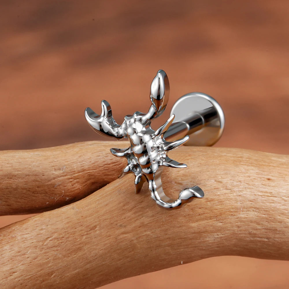ASTM F136 Titanium 16G Scorpion Labret Stud Flatback Zodiac Earring Tragus Cartilage Helix Piercing Body Jewelry