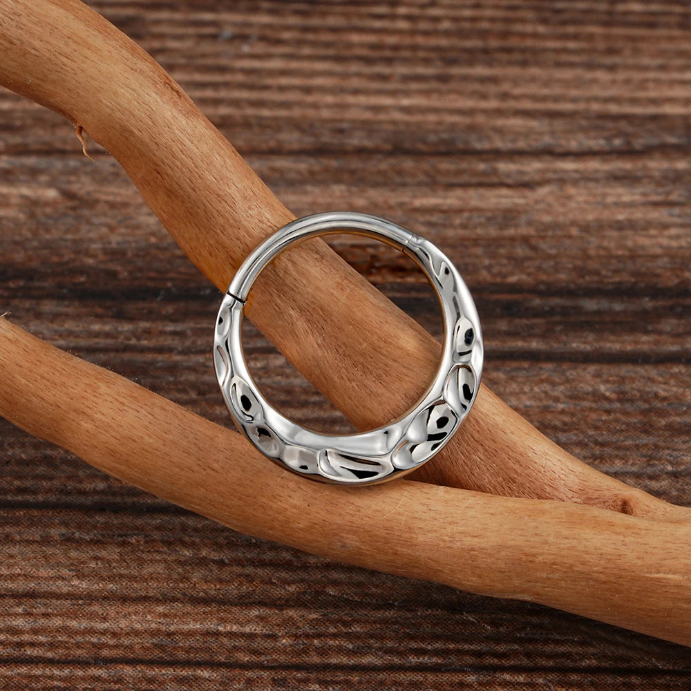 ASTM F136 Titanium 16G Hammered Septum Hoop Ring Textured Hinged Segment Nose Clicker Daith Rook Earring Piercing