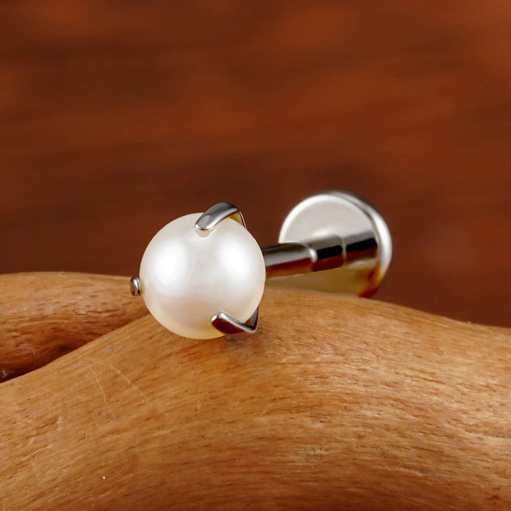 ASTM F136 Titanium 16G White Pearl Stud Earring Tragus Helix Cartilage Conch Earring Nose Stud Labret Ring Piercing