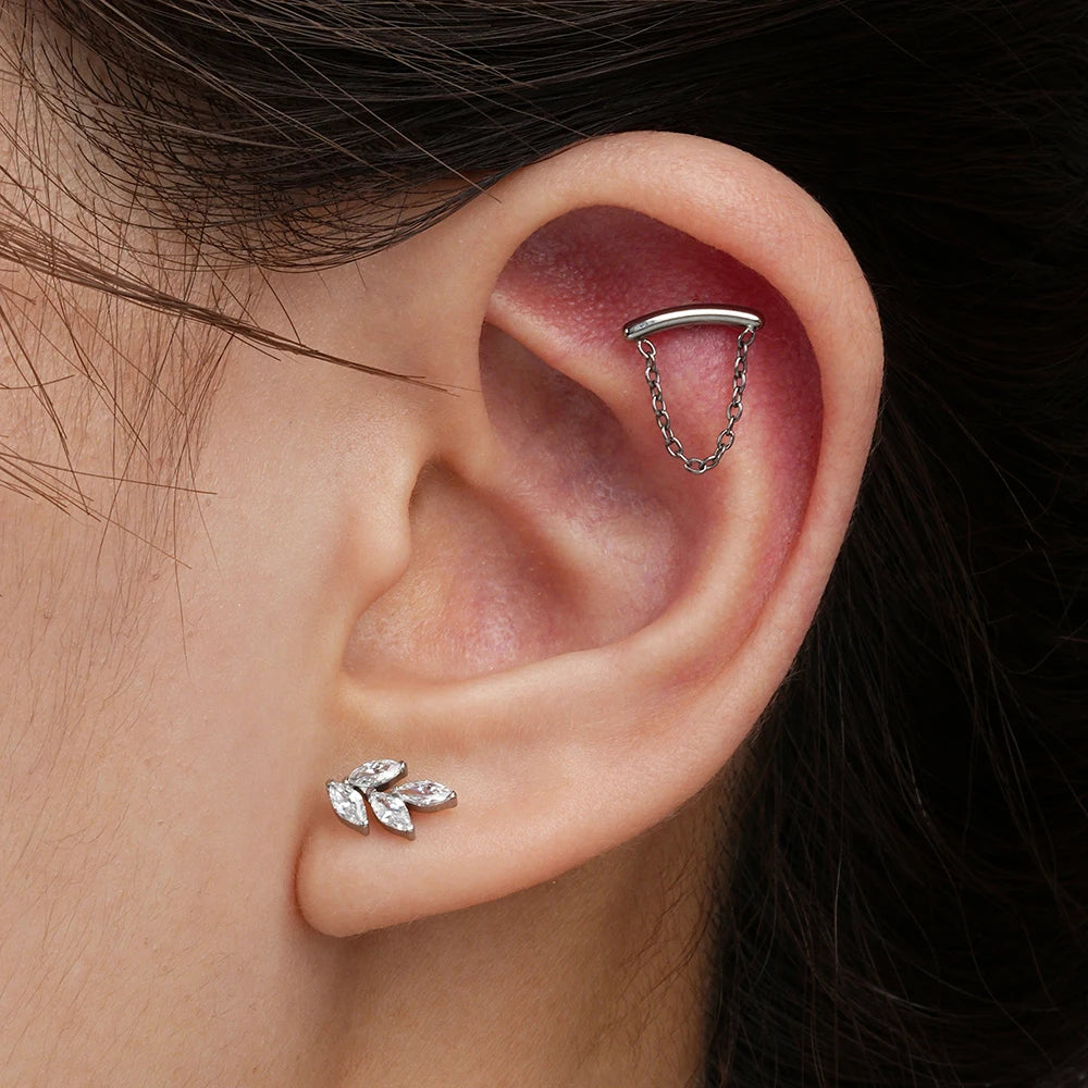 16G Titanium Branch Earring - Marquise Helix & Conch Stud