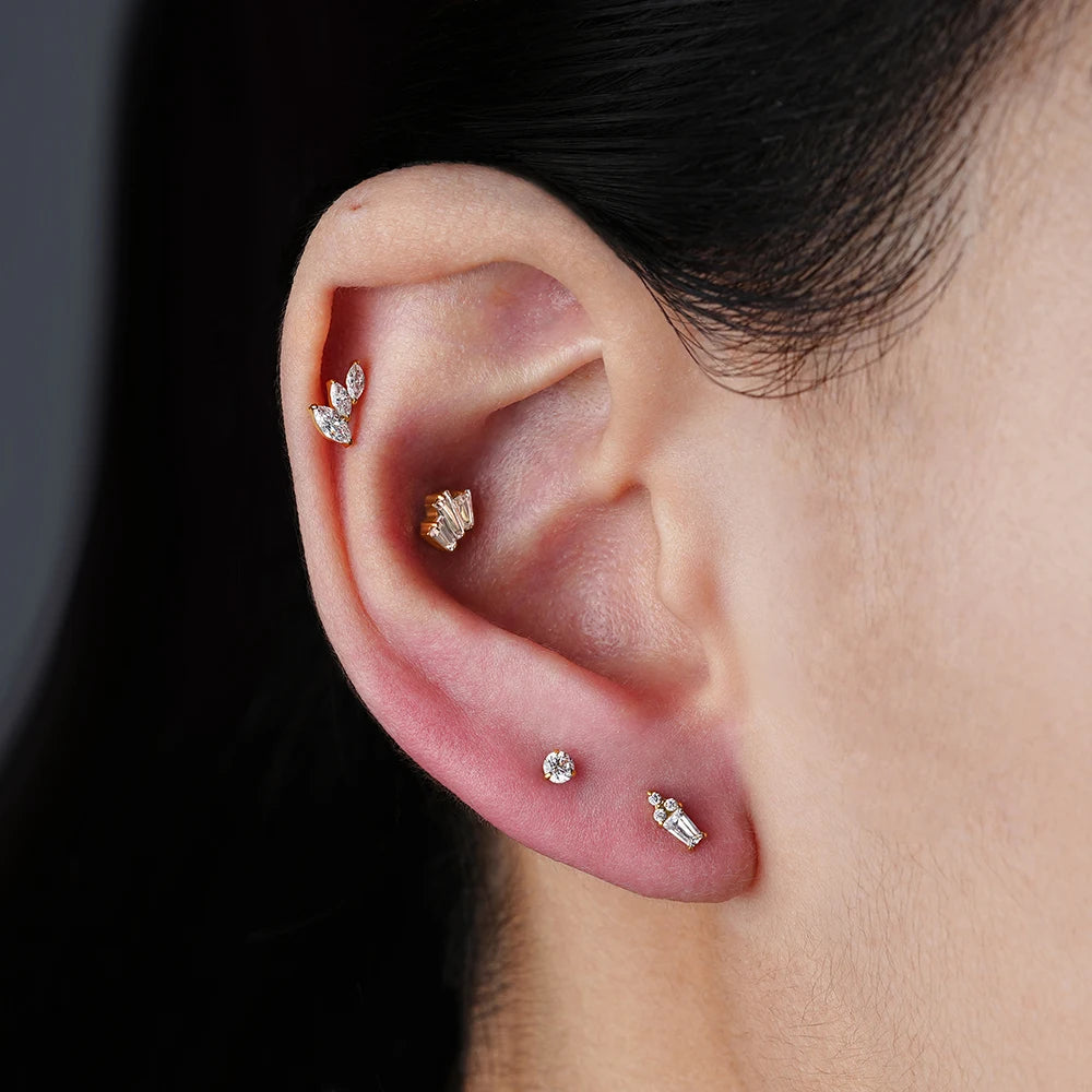 ASTM F136 Titanium Marquise Cluster Stud (16G) - Flat Back