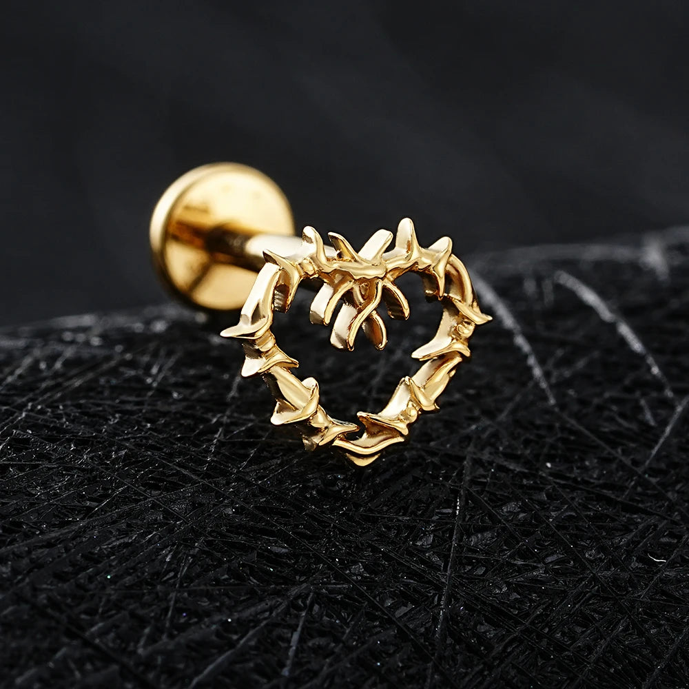 ASTM F136 Titanium 16G Tiny Hollow Heart Flat Back Stud Gothic Cartilage Tragus Helix Stud Earring Labret Piercing