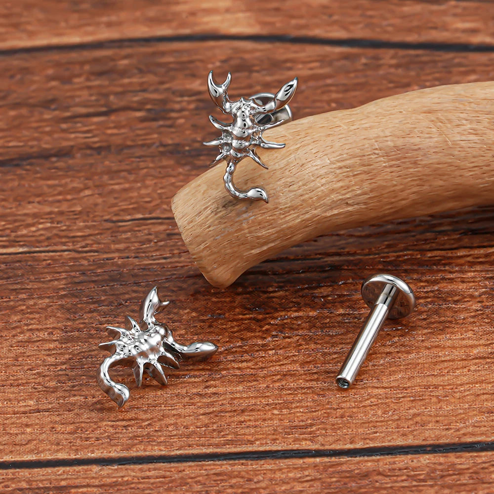 ASTM F136 Titanium 16G Scorpion Labret Stud Flatback Zodiac Earring Tragus Cartilage Helix Piercing Body Jewelry
