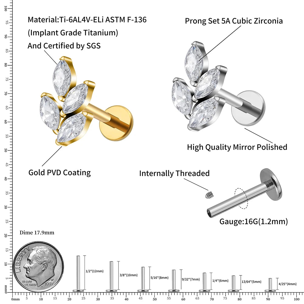 16G Titanium Branch Earring - Marquise Helix & Conch Stud