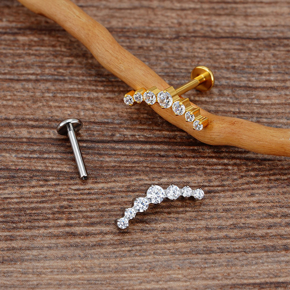 ASTM F136 Titanium 16G CZ Cluster Climber Stud Earring Labret Helix Tragus Cartilage Stud Flatback Piercing