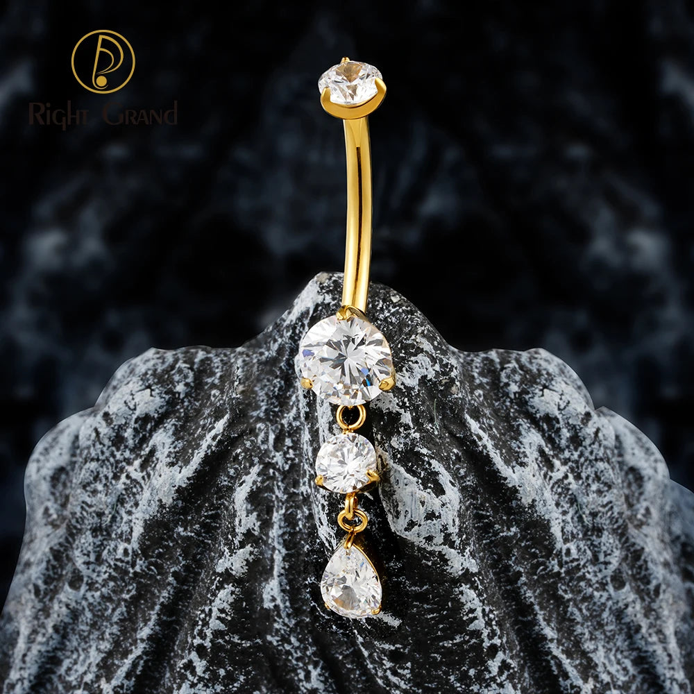 ASTM F136 Titanium 14G Teardrop CZ Dangle Belly Button Navel Ring Dangling CZ Statement Navel Piercing Body Jewelry