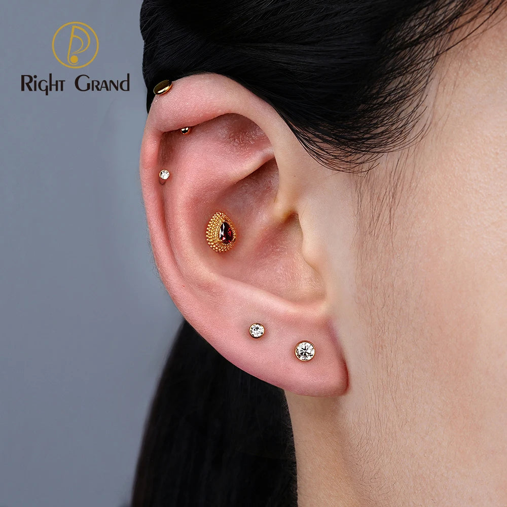 ASTM F136 Titanium Teardrop Opal & CZ Flat Back Stud