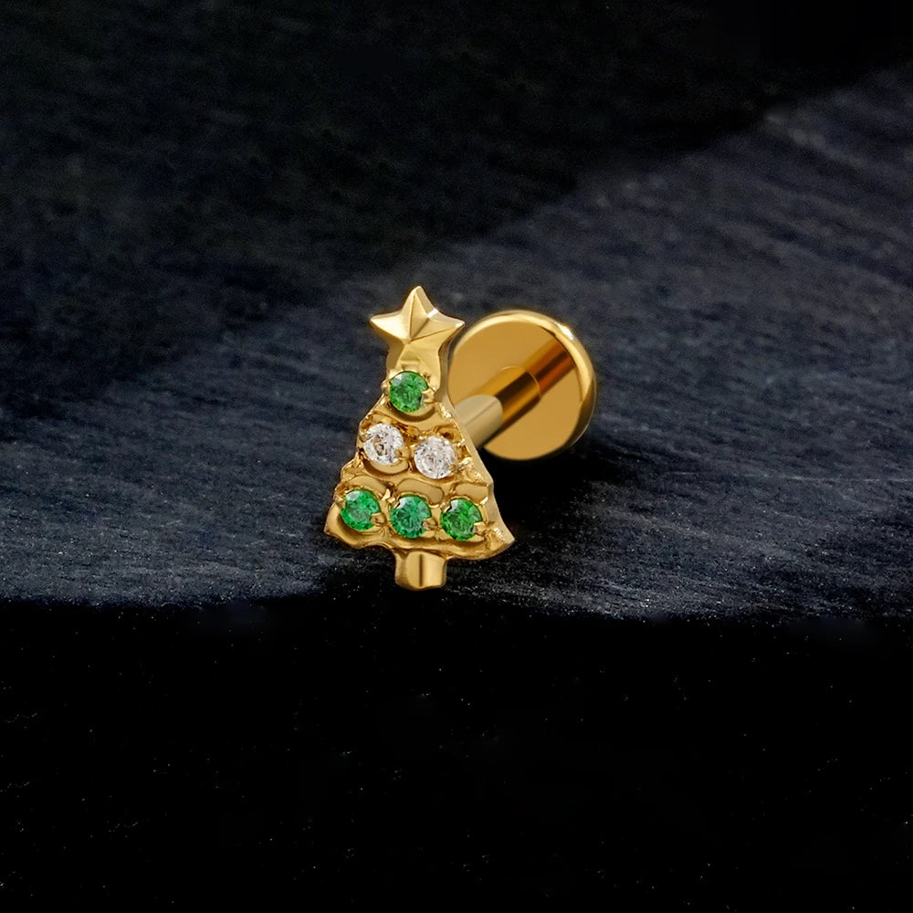 ASTM F136 Titanium Christmas Tree Helix Stud 16G Internally Threaded Labret Conch Cartilage Tragus Piercing Jewelry