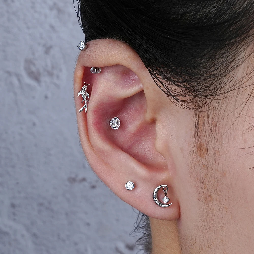 16G Titanium Moon Earring - Dangle Helix & Conch Jewelry