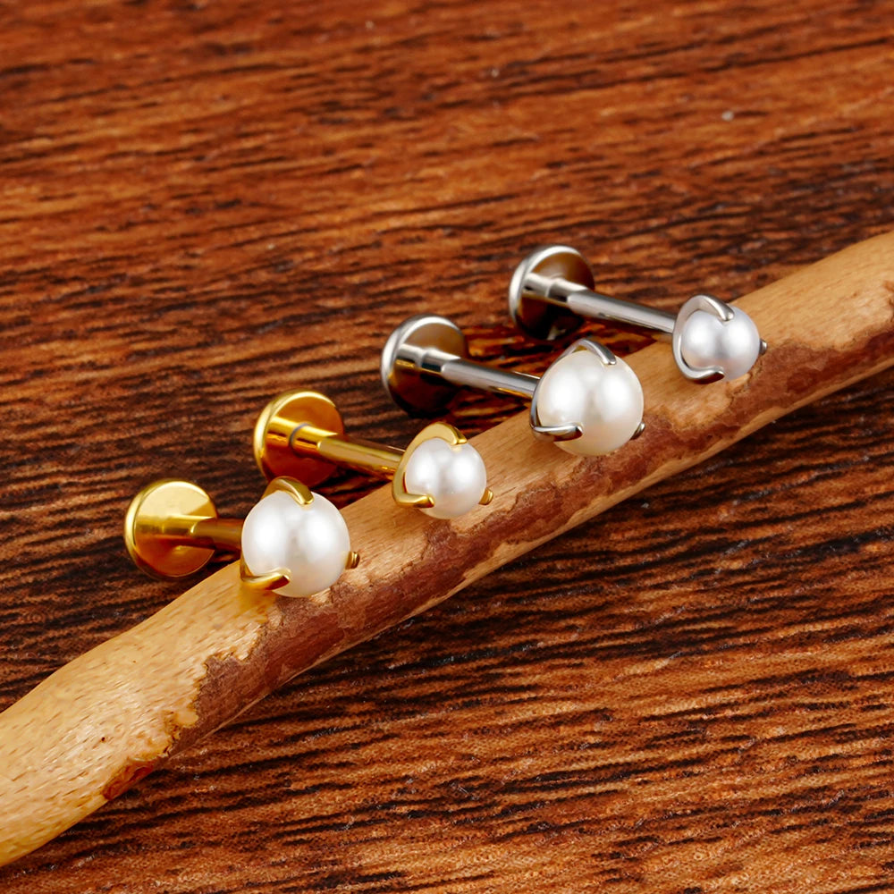 ASTM F136 Titanium 16G White Pearl Stud Earring Tragus Helix Cartilage Conch Earring Nose Stud Labret Ring Piercing