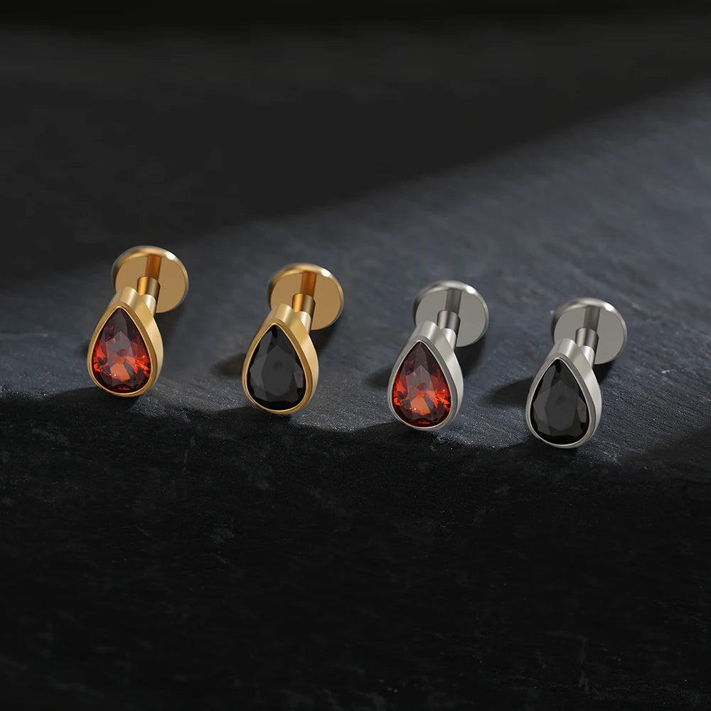 ASTM F136 Titanium Teardrop Garnet Labret Stud 16G Pear CZ Cartilage Helix Tragus Earring Halloween Piercing Jewelry