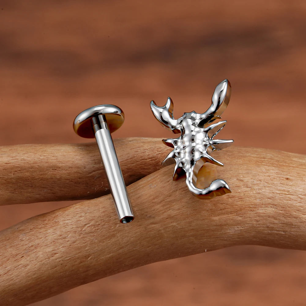 ASTM F136 Titanium 16G Scorpion Labret Stud Flatback Zodiac Earring Tragus Cartilage Helix Piercing Body Jewelry