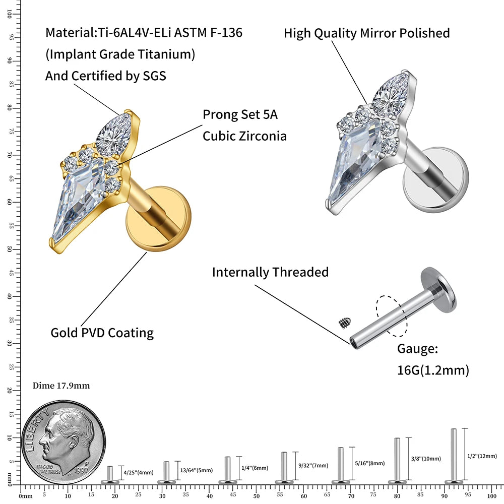 16G Titanium Rhombus Earring - Kite Shaped Helix & Conch