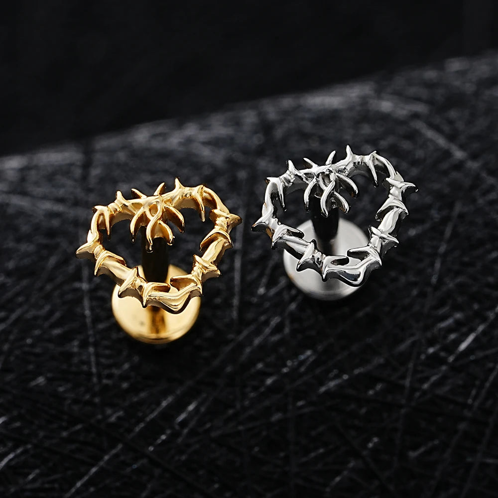 ASTM F136 Titanium 16G Tiny Hollow Heart Flat Back Stud Gothic Cartilage Tragus Helix Stud Earring Labret Piercing