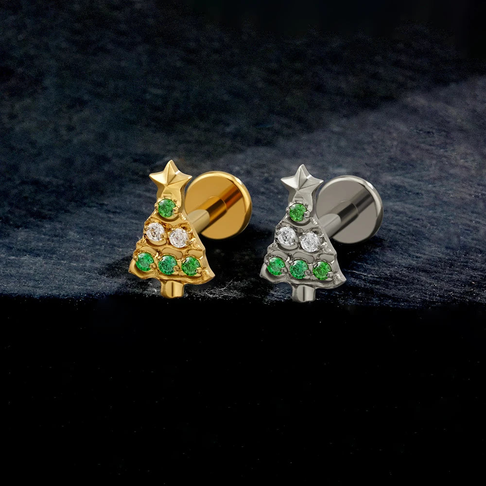 ASTM F136 Titanium Christmas Tree Helix Stud 16G Internally Threaded Labret Conch Cartilage Tragus Piercing Jewelry
