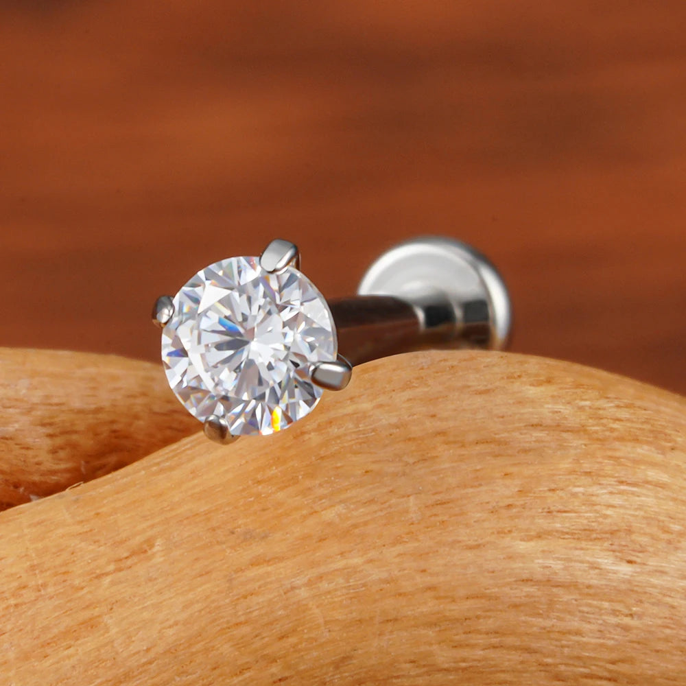 ASTM F136 Titanium 18G/16G Threadless Push Pin Labret Stud CZ Cartilage Earring Helix Tragus Nose Stud Piercing