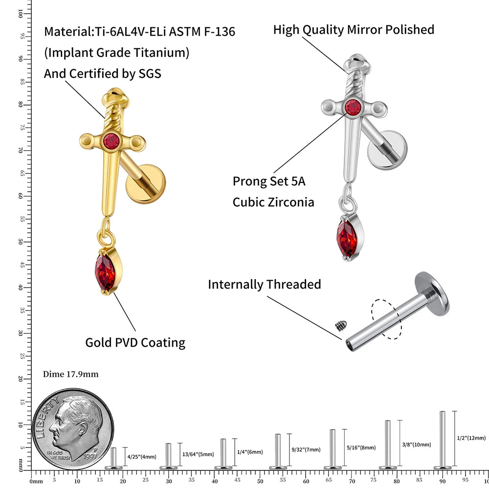 16G Titanium Sword Earring - Dangle Helix & Conch Piercing
