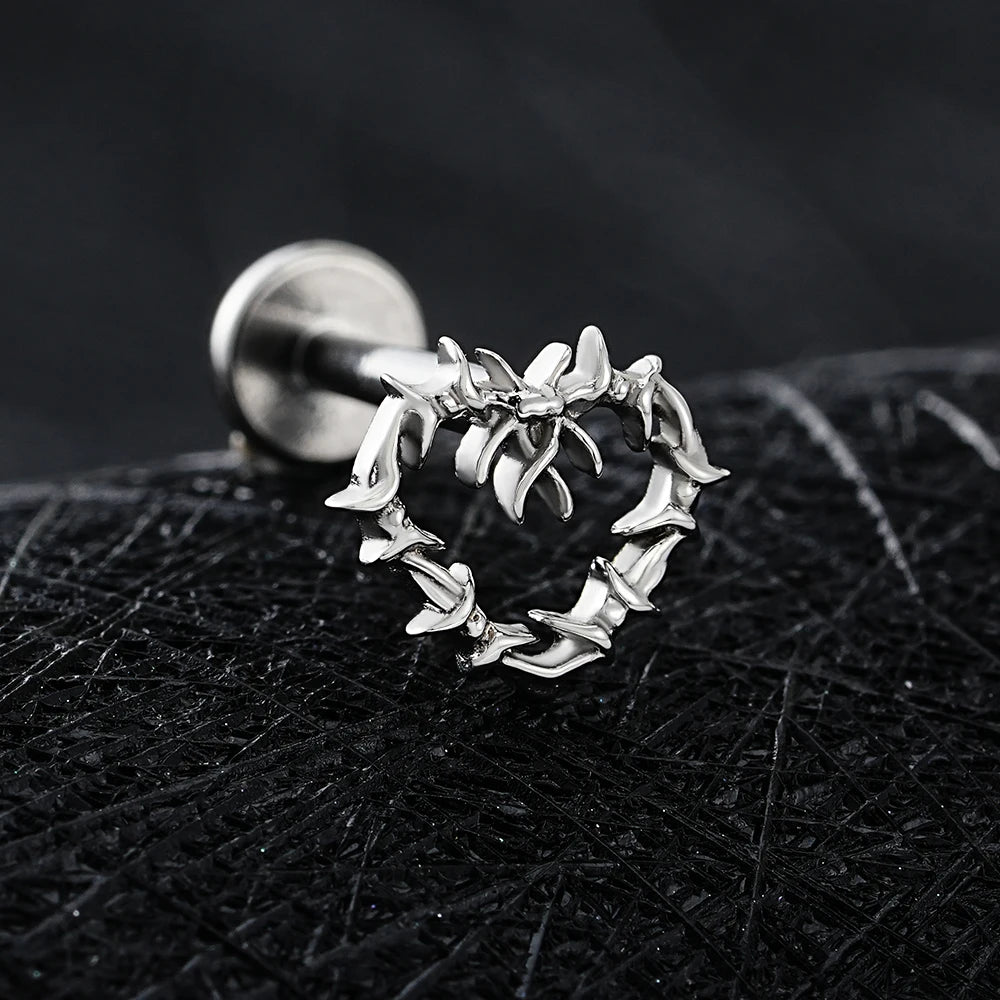 ASTM F136 Titanium 16G Tiny Hollow Heart Flat Back Stud Gothic Cartilage Tragus Helix Stud Earring Labret Piercing