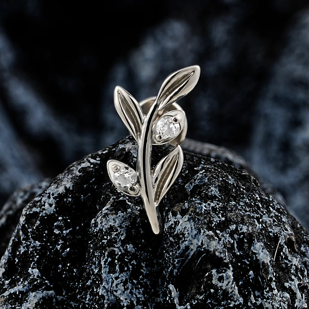 ASTM F136 Titanium 16G Mini Olive Leaf Branch Stud Earring Cartilage Helix Tragus Conch Snug Labret Stud Piercing