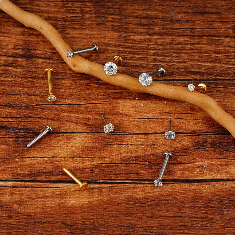ASTM F136 Titanium 18G/16G Threadless Push Pin Labret Stud CZ Cartilage Earring Helix Tragus Nose Stud Piercing
