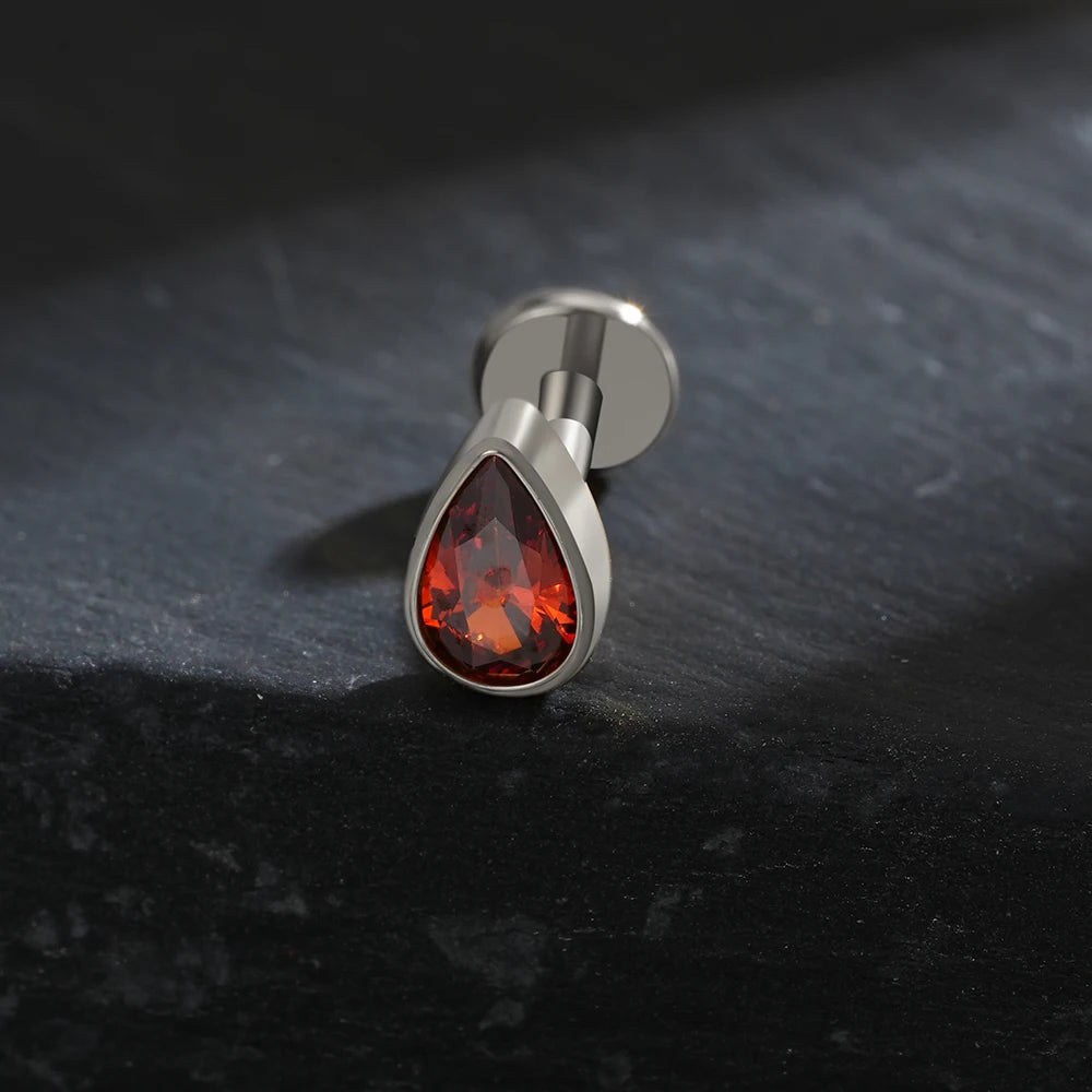 ASTM F136 Titanium Teardrop Garnet Labret Stud 16G Pear CZ Cartilage Helix Tragus Earring Halloween Piercing Jewelry