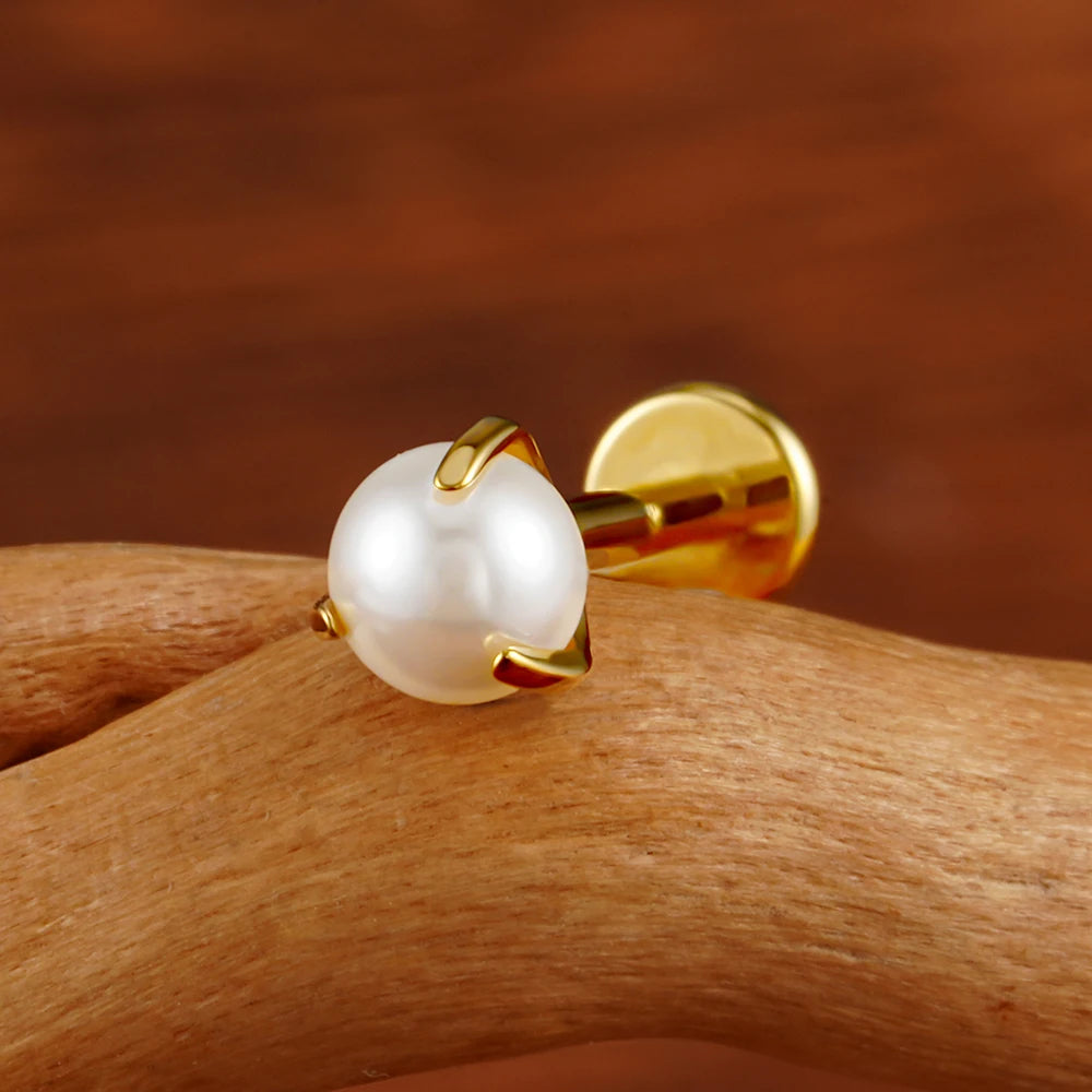 ASTM F136 Titanium 16G White Pearl Stud Earring Tragus Helix Cartilage Conch Earring Nose Stud Labret Ring Piercing