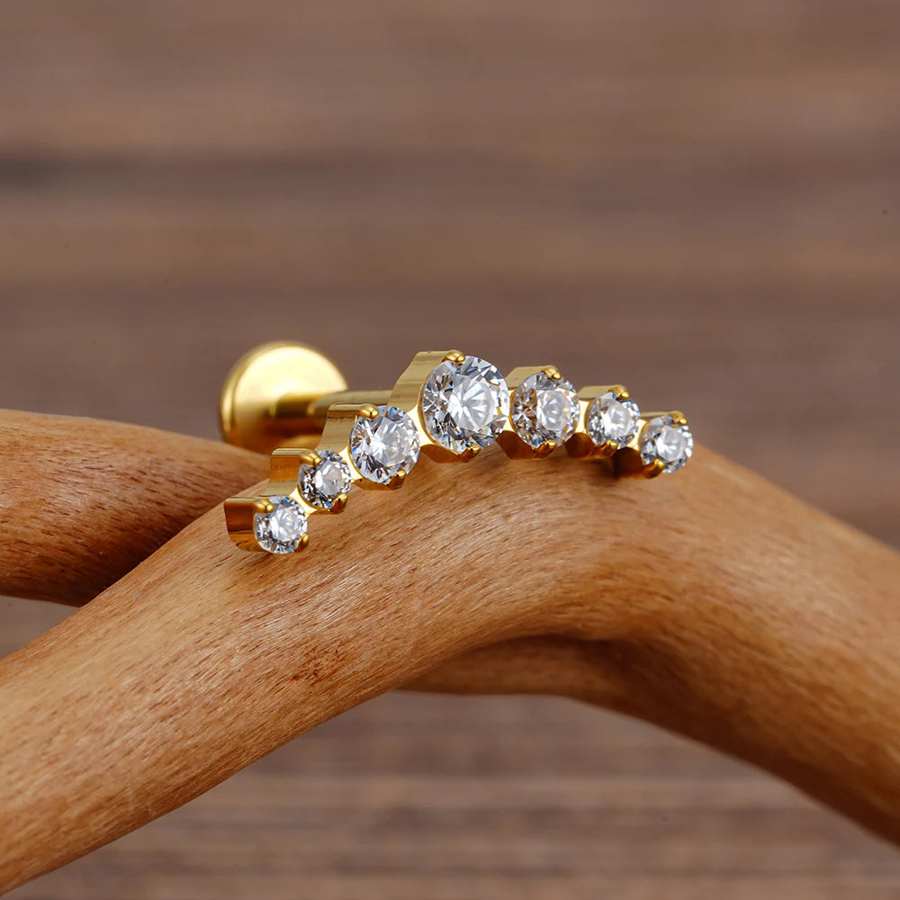 ASTM F136 Titanium 16G CZ Cluster Climber Stud Earring Labret Helix Tragus Cartilage Stud Flatback Piercing