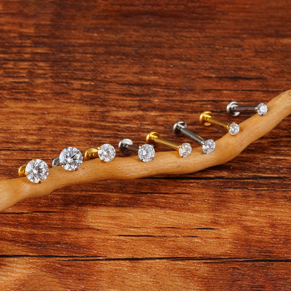 ASTM F136 Titanium 18G/16G Threadless Push Pin Labret Stud CZ Cartilage Earring Helix Tragus Nose Stud Piercing