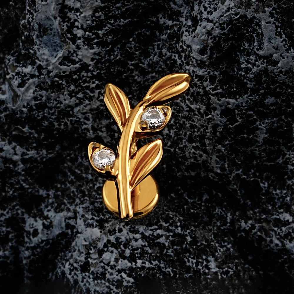 ASTM F136 Titanium 16G Mini Olive Leaf Branch Stud Earring Cartilage Helix Tragus Conch Snug Labret Stud Piercing