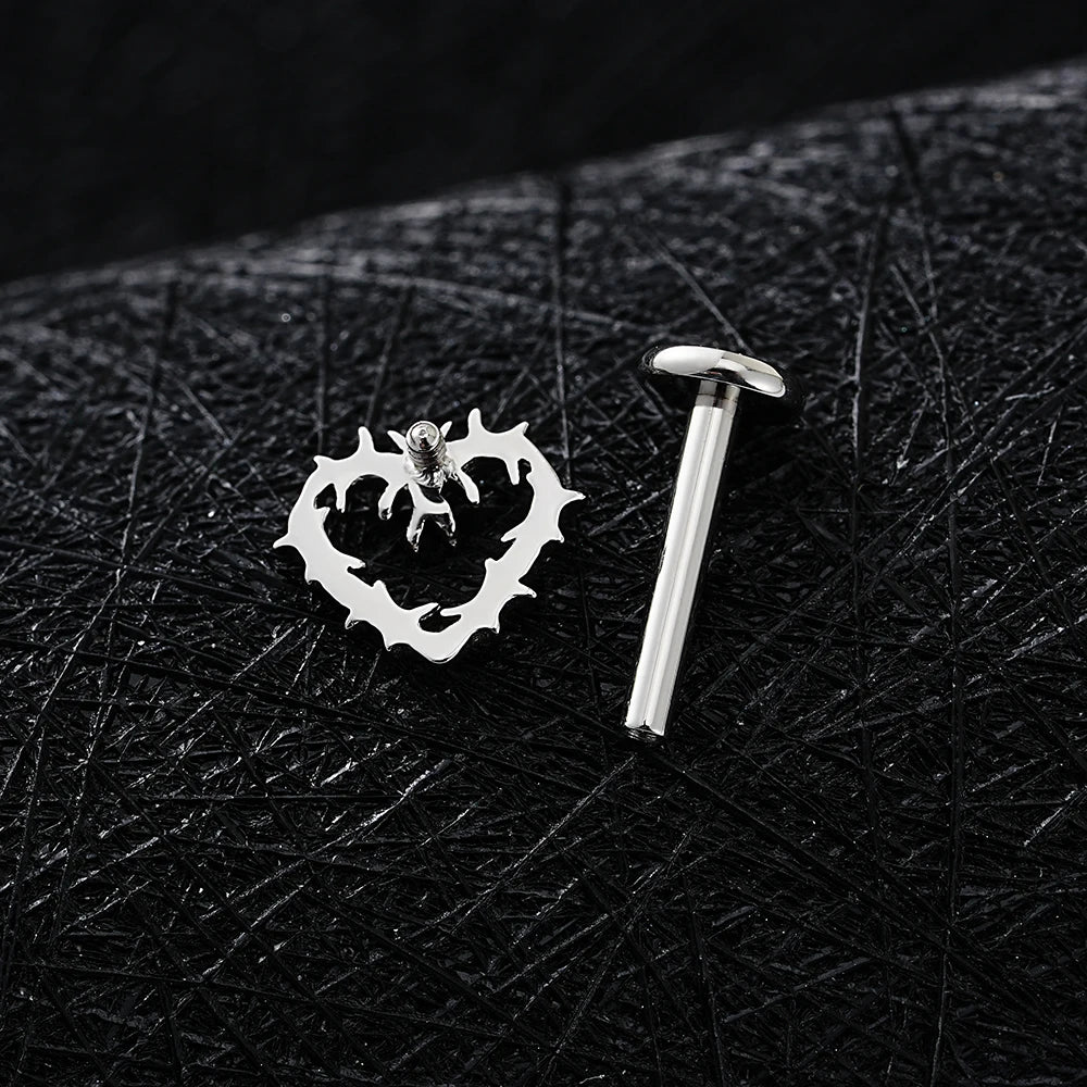 ASTM F136 Titanium 16G Tiny Hollow Heart Flat Back Stud Gothic Cartilage Tragus Helix Stud Earring Labret Piercing