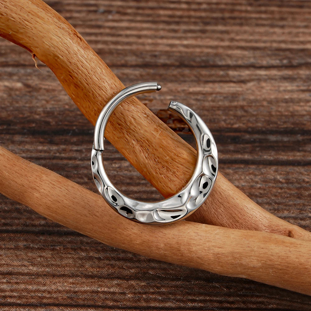 ASTM F136 Titanium 16G Hammered Septum Hoop Ring Textured Hinged Segment Nose Clicker Daith Rook Earring Piercing