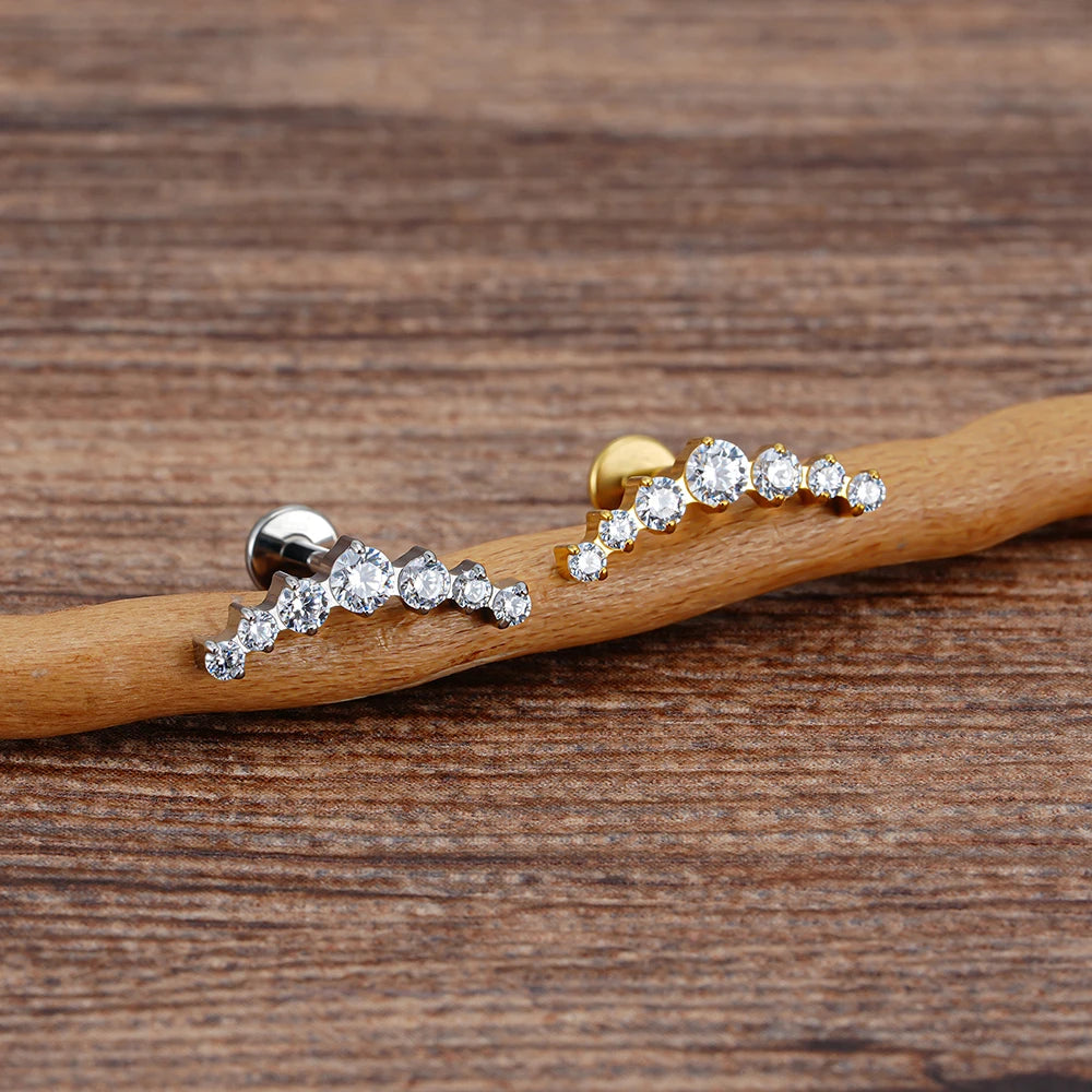 ASTM F136 Titanium 16G CZ Cluster Climber Stud Earring Labret Helix Tragus Cartilage Stud Flatback Piercing