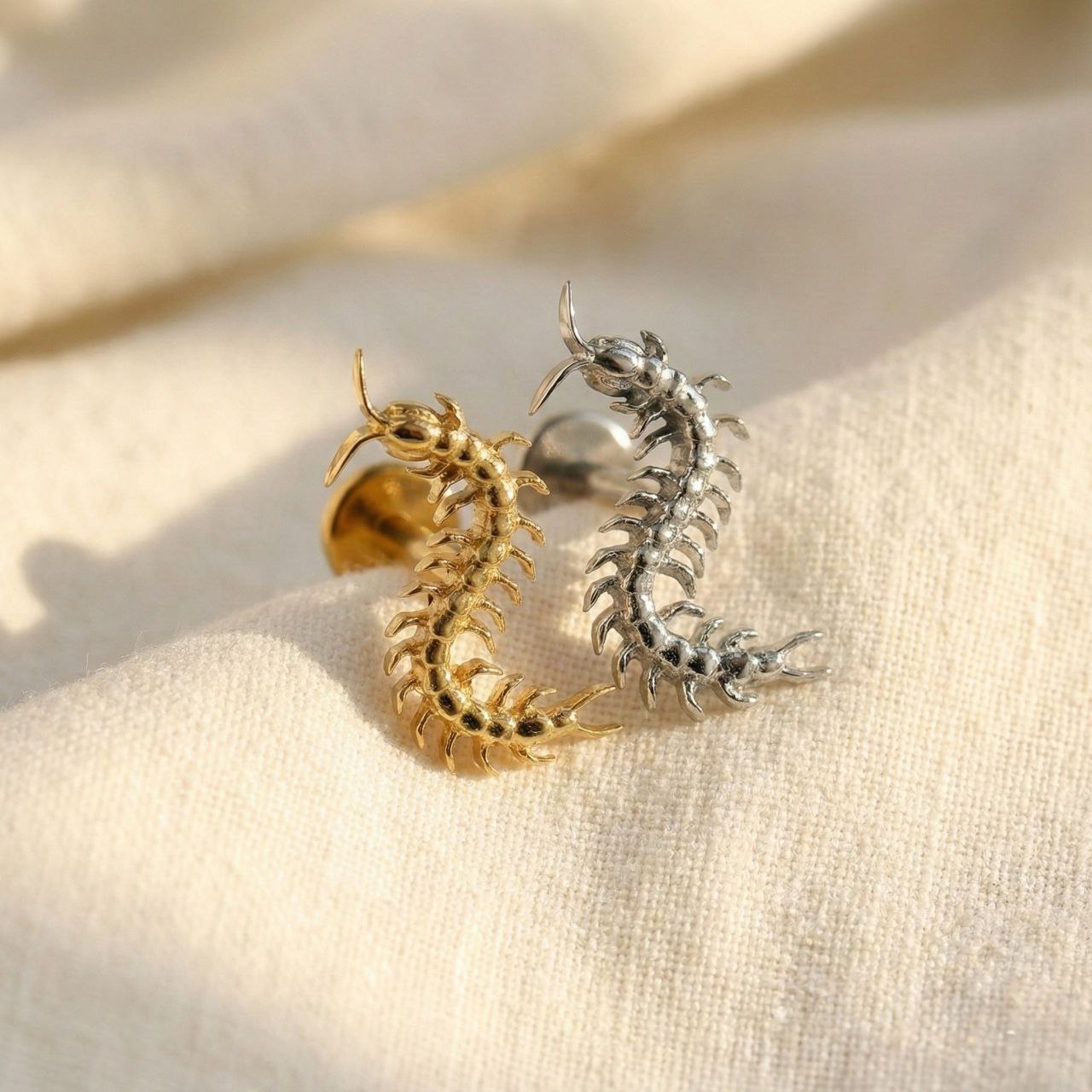 ASTM F136 Titanium Centipede Labret - Gothic Cartilage Stud (16G)