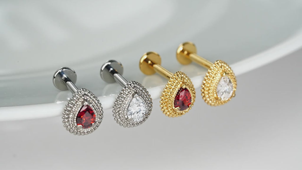 ASTM F136 Titanium Teardrop Opal & CZ Flat Back Stud