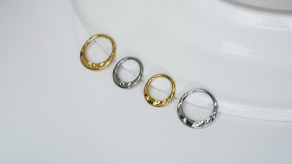 16G Hammered Titanium Clicker Hoop - Textured Hinged Ring for Septum, Daith & Rook