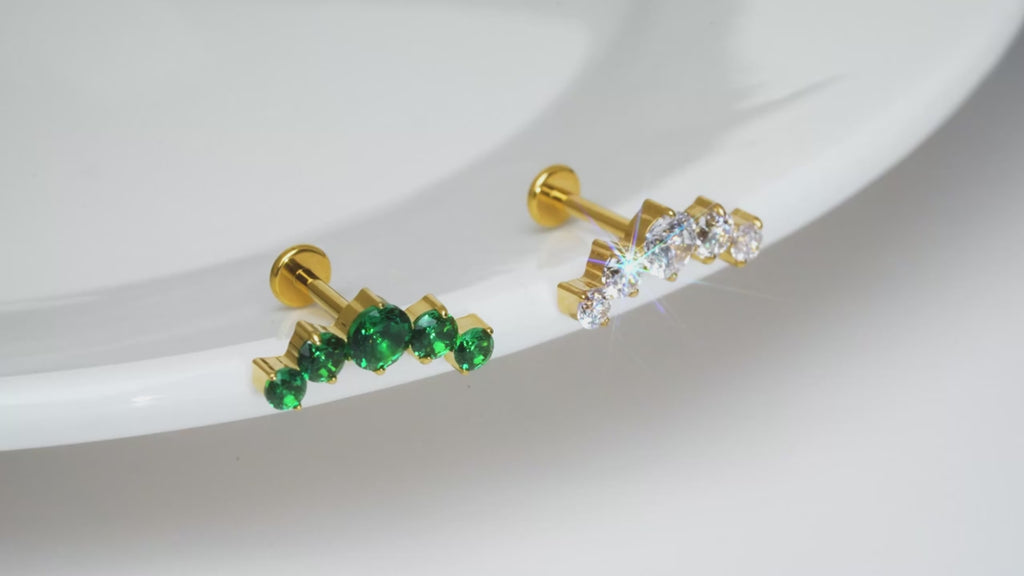 16G Titanium Ear Crawler - Curved CZ Helix & Conch Jewelry