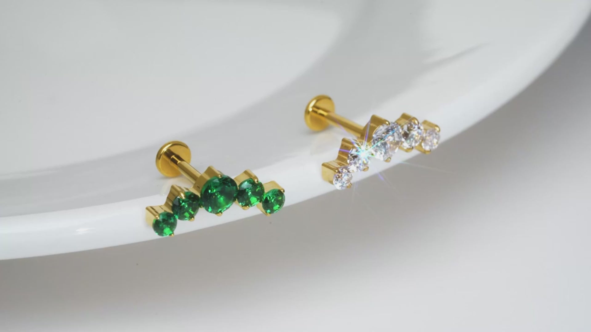 16G Titanium Ear Crawler - Curved CZ Helix & Conch Jewelry