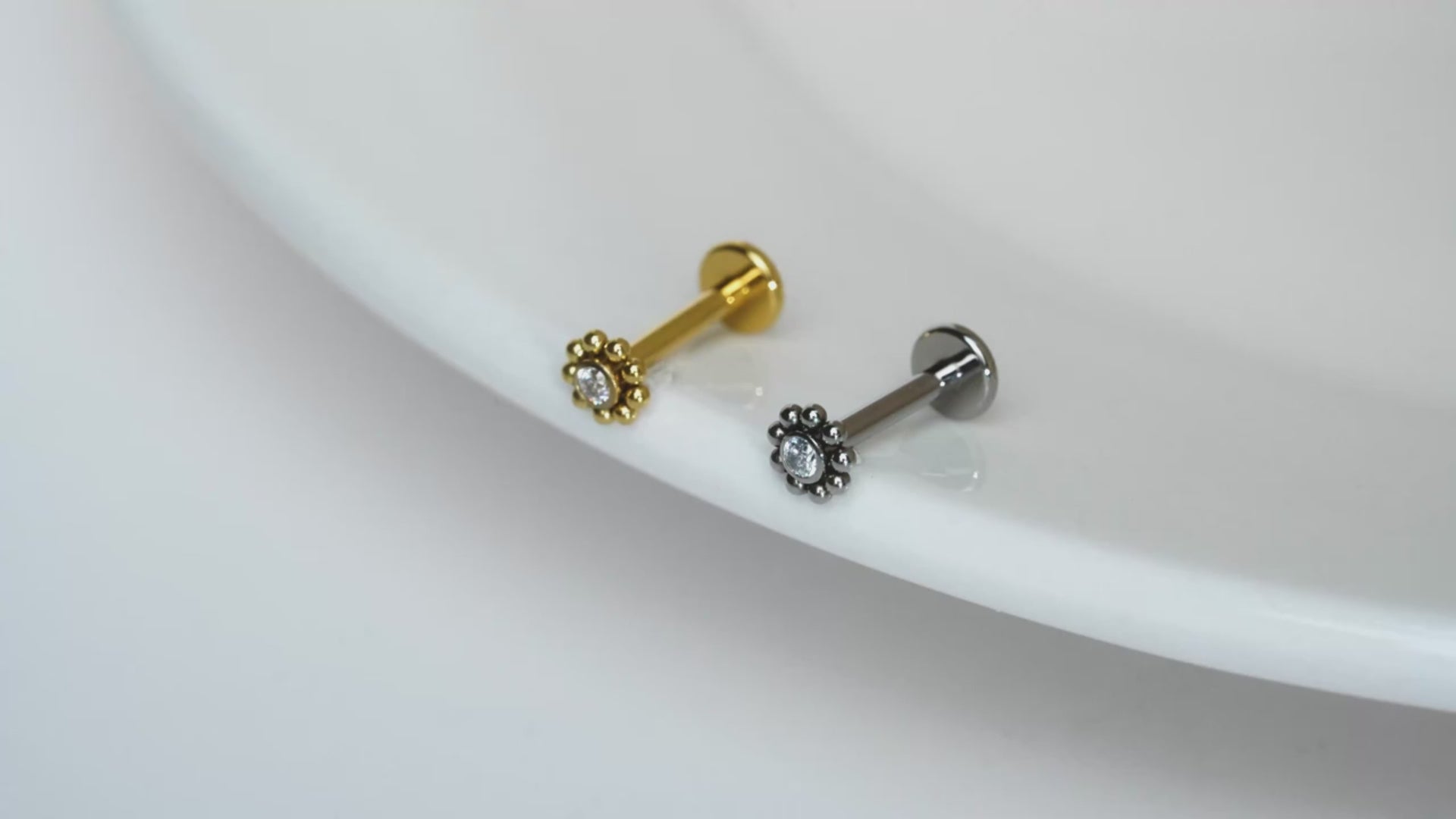 16G Titanium Mini Sun Stud - CZ Beaded Flatback for Helix, Tragus & Conch